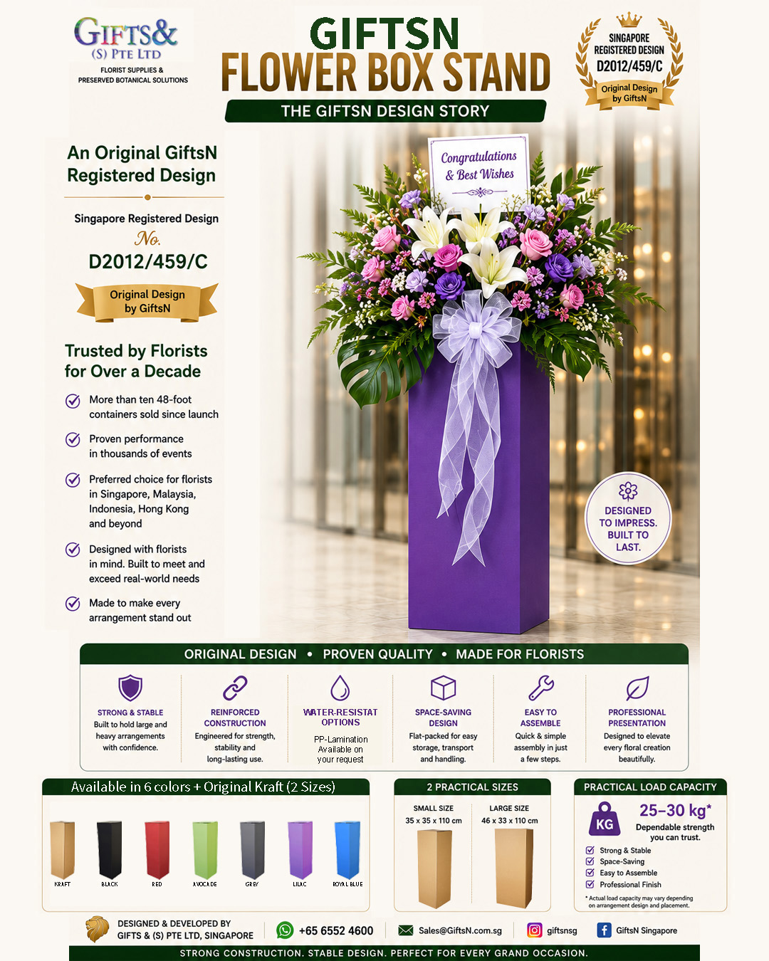 Original GiftsN Flower Box Stand Singapore Registered Design D2012/459/C