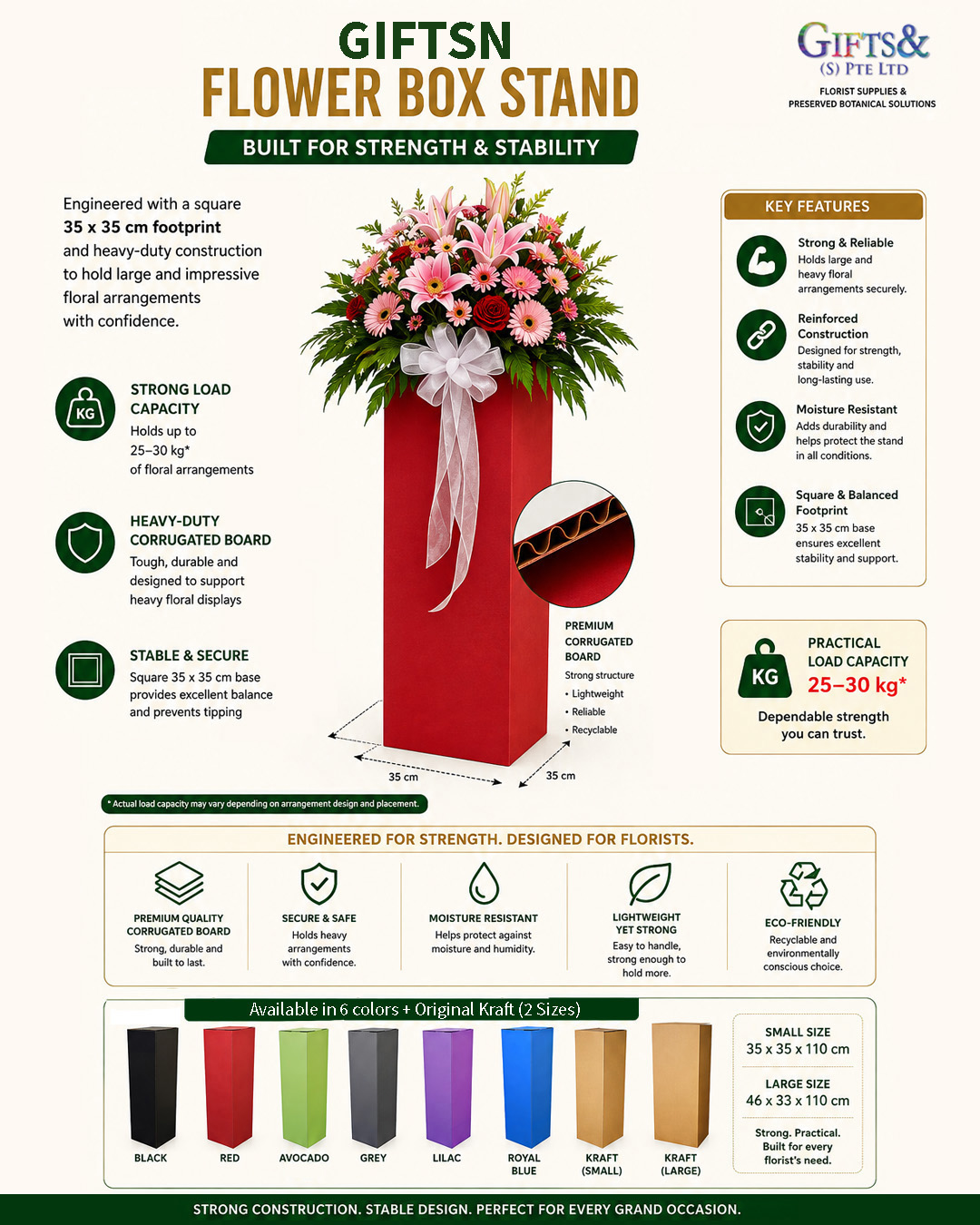 GiftsN Flower Box Stand strength and stability with 25-30 kg load capacity